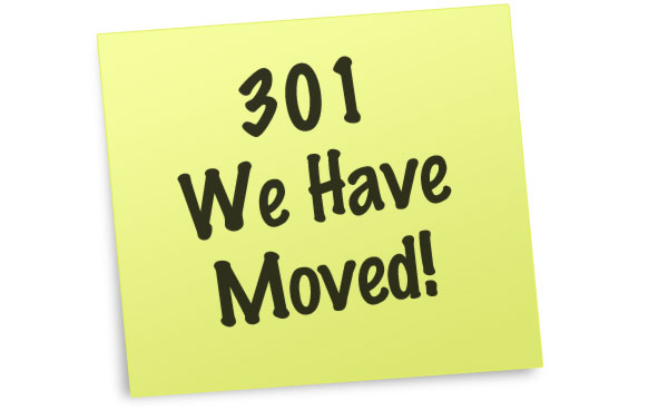 Yellow sticky note reading 301 We Have Moved, illustrating 301 redirect for domain changes