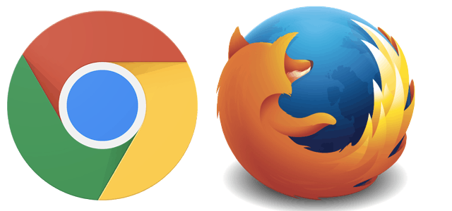 Google Chrome and Firefox browser logos side by side for browser comparison article