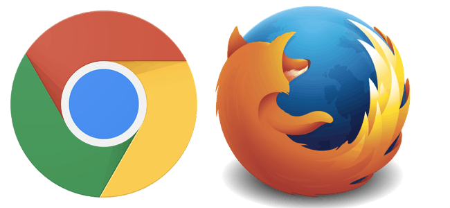 Google Chrome and Firefox browser logos side by side for browser comparison article