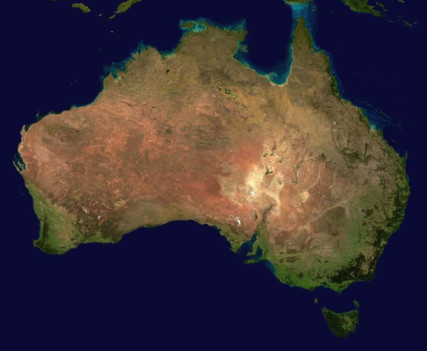 Satellite aerial view of Australia from space, illustrating Australian online business directories