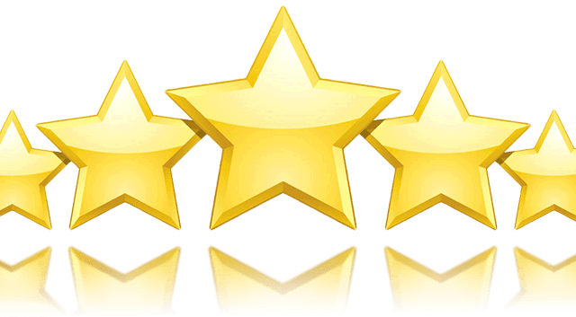 Five gold stars in a row representing a five-star customer review rating