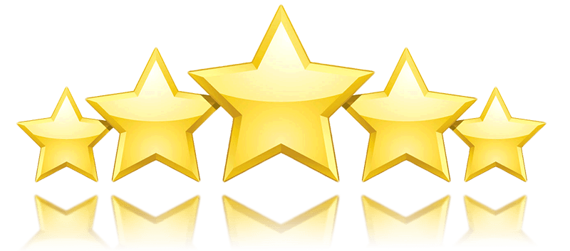 Five gold stars in a row representing a five-star customer review rating