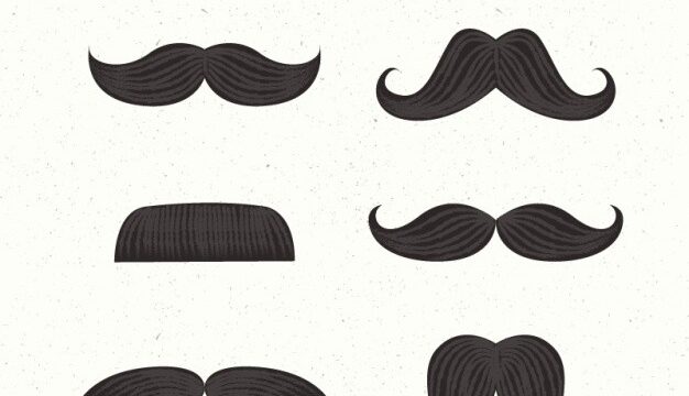 Collection of six illustrated dark moustache styles on a white background, representing Movember