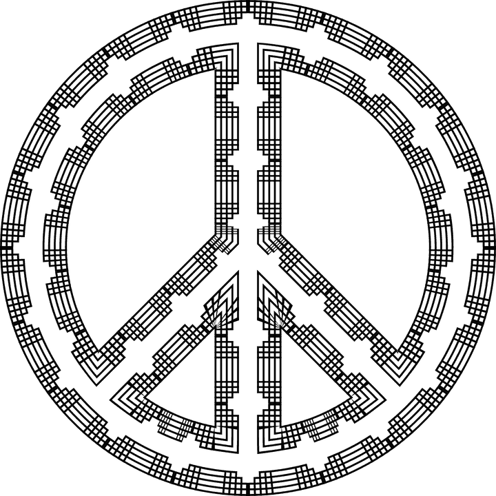 Geometric pixel-art peace symbol in black and white, used in a blog post about SEO and peace
