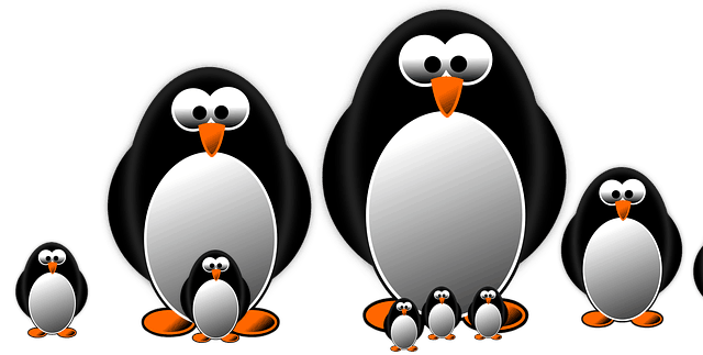 Cartoon illustration of penguins in various sizes representing Google Penguin algorithm recovery case study