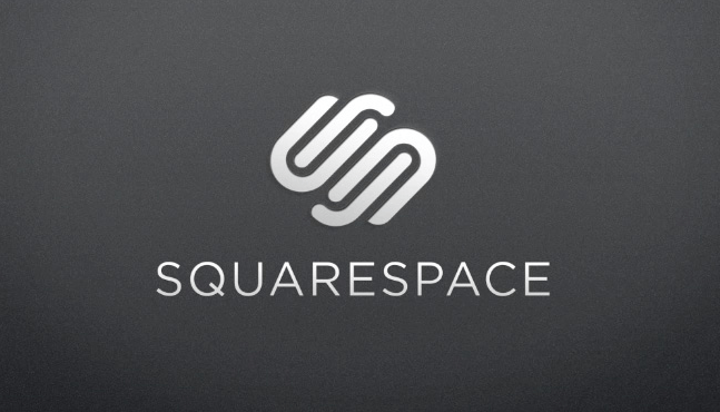 Squarespace logo on a dark grey background, illustrating the website builder comparison with WordPress