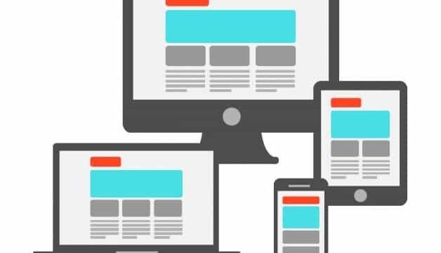 Flat icon illustration of a website displayed across desktop, laptop, tablet and mobile devices