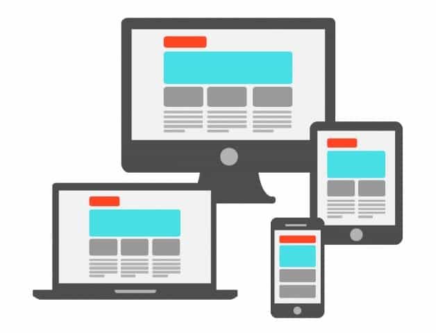 Flat icon illustration of a website displayed across desktop, laptop, tablet and mobile devices