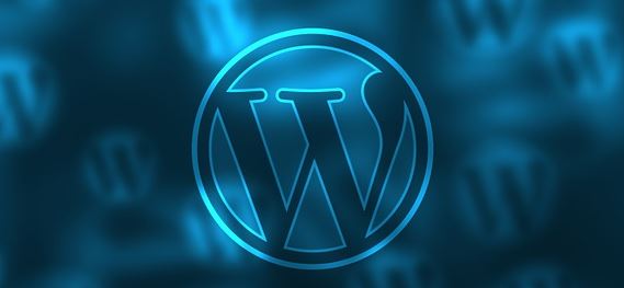 WordPress logo glowing in blue neon light, used across multiple blogger help and WordPress articles
