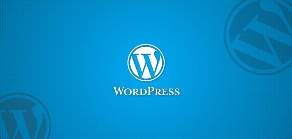 WordPress logo and wordmark in white on a blue background, illustrating building and designing WordPress websites